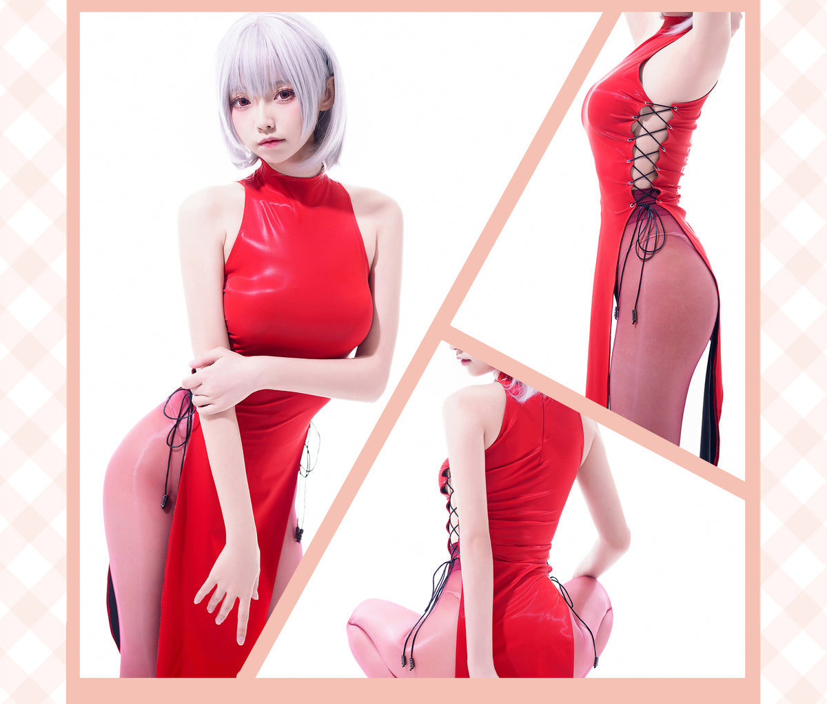 Soul Snatch | Wet-look High Slit Pleather Cheongsam