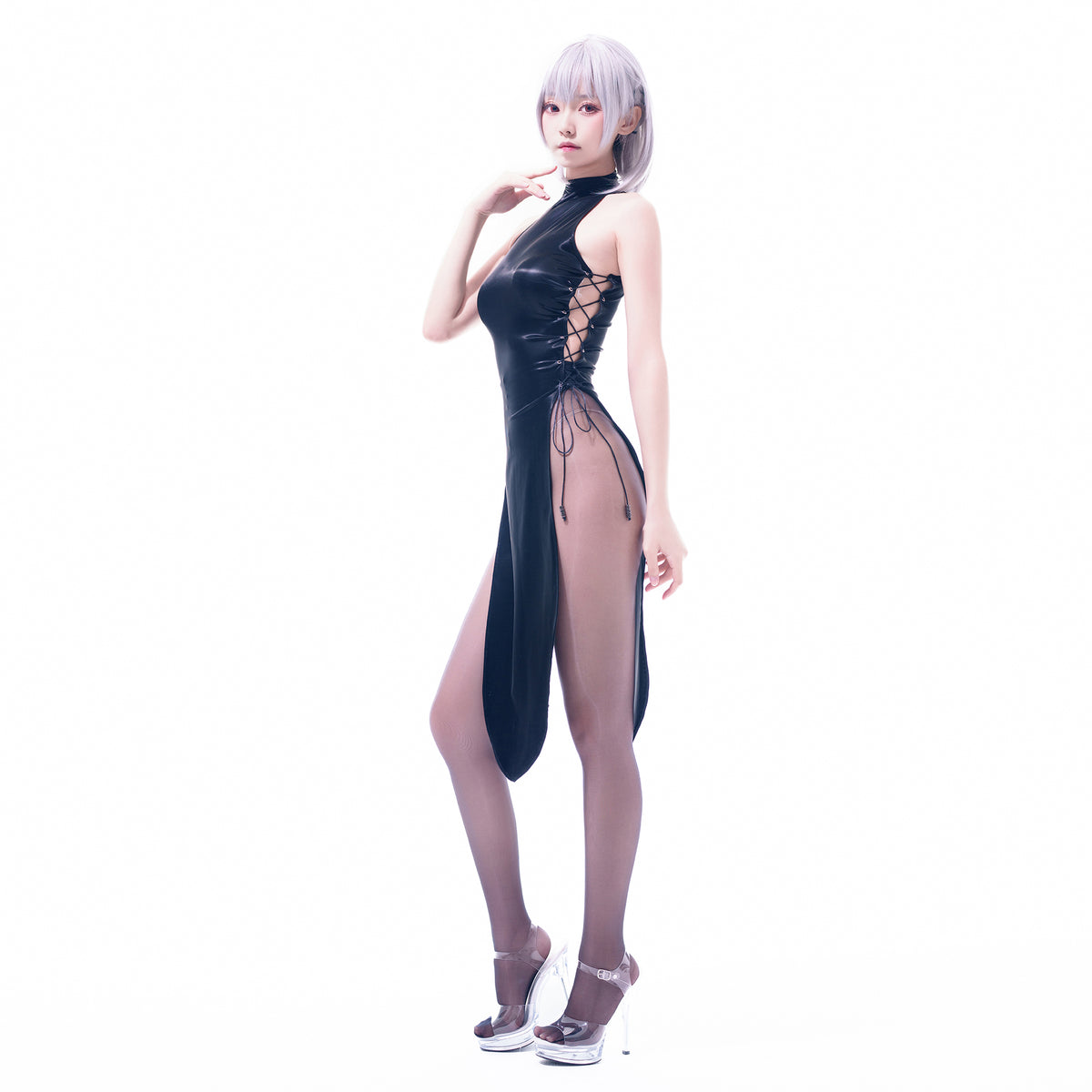 Soul Snatch | Wet-look High Slit Pleather Cheongsam