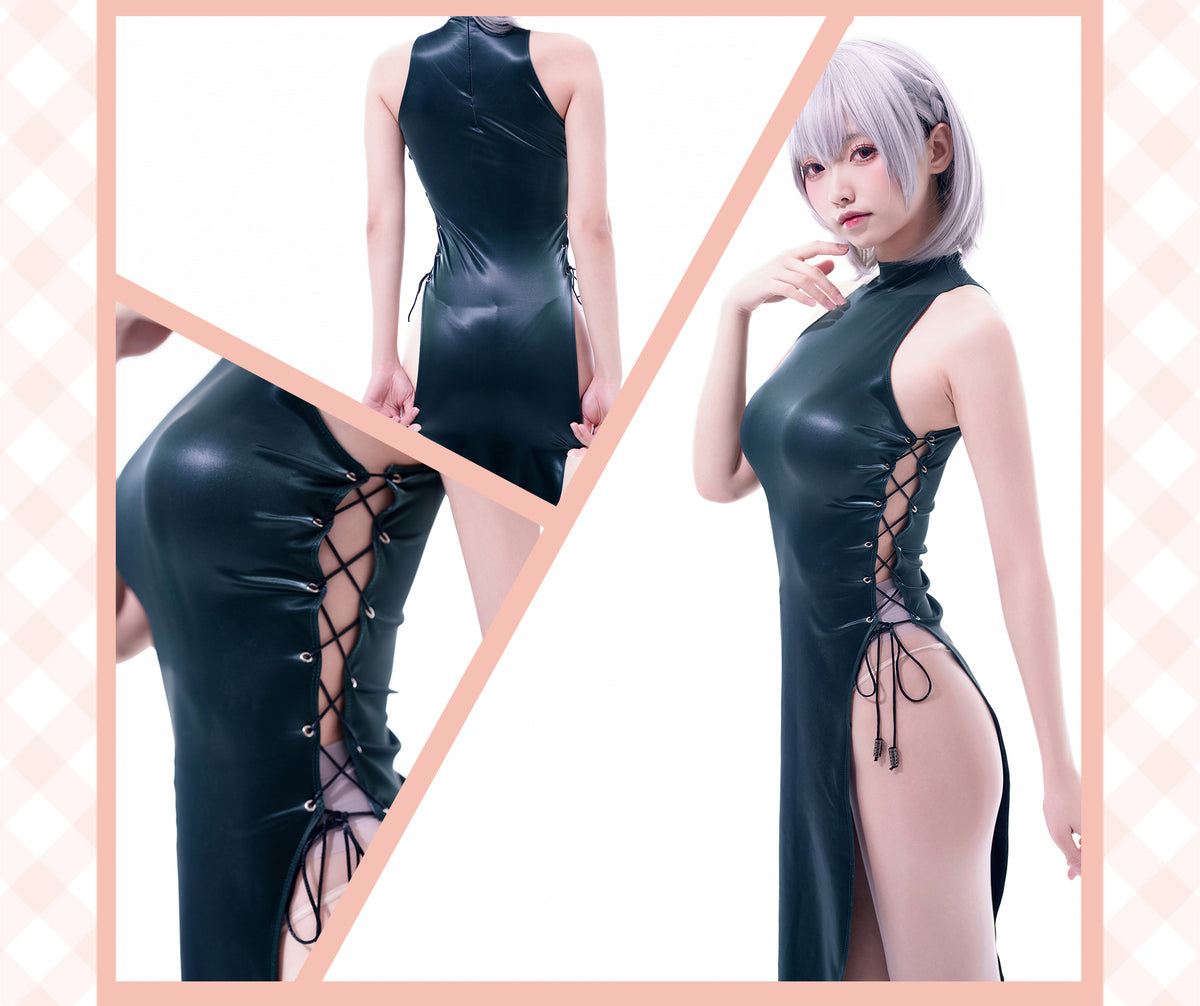 Soul Snatch | Wet-look High Slit Pleather Cheongsam