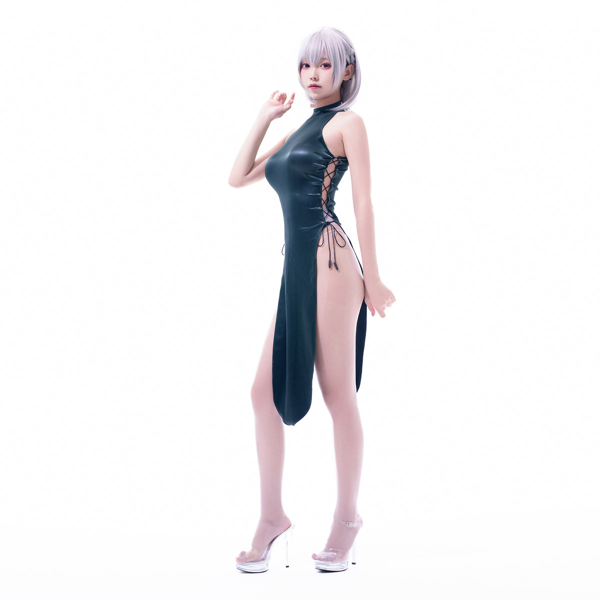 Soul Snatch | Wet-look High Slit Pleather Cheongsam